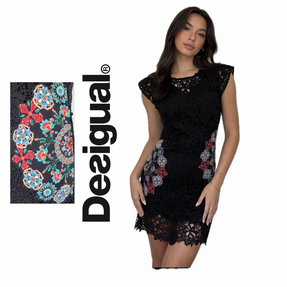 Desigual Malpaso Dress Black Lace Floral Maximalist Sz 38 Eu Us‎ 6 Whimsigoth
